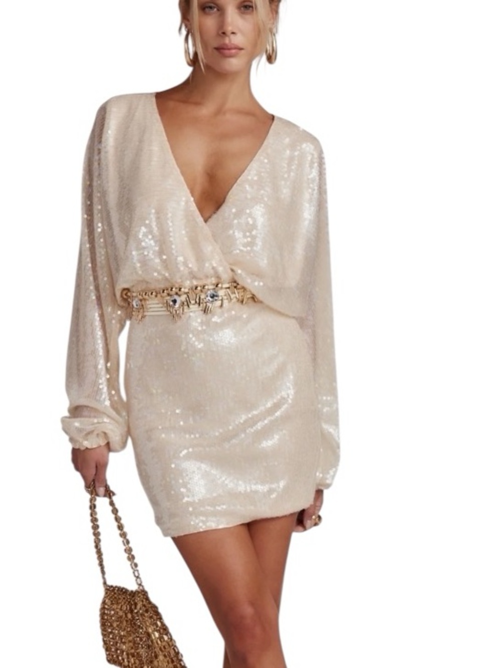 12th TRIBE Cream Color Sequin Mini Dress